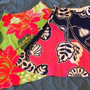 Pair of Before + Again floral pull on skirts small
